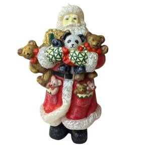 Vintage Santa Claus Candle With Teddy Bears & Panda Figurine